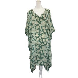 World Market Women Top One Size OS Green Kaftan Crochet Boho Peasant Beach